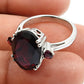 Natural Garnet Cocktail Rhodium Plated Ring 925 Silver For Girls Q3