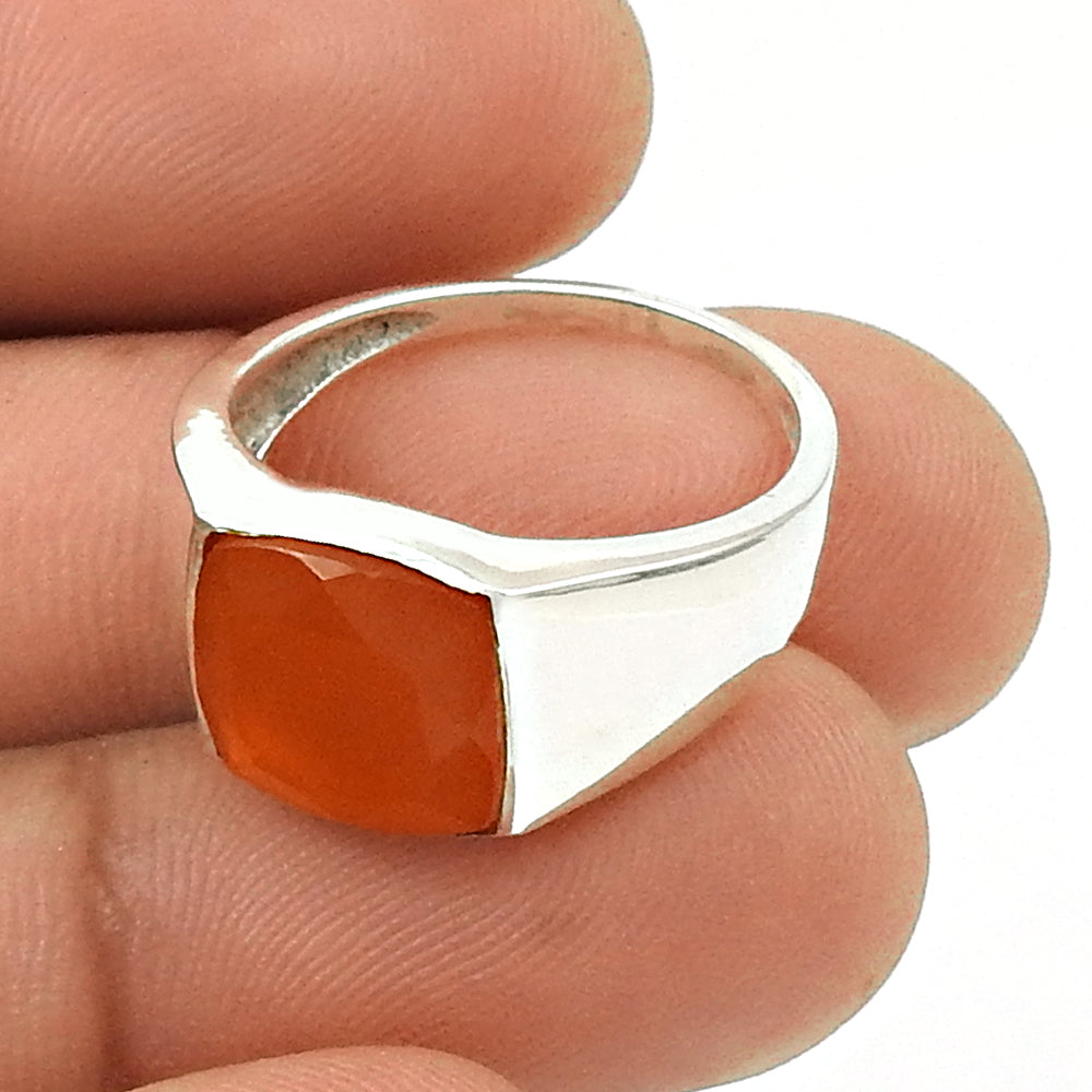 Square Carnelian Stone 925 Solid Silver Handcrafted New Band Elegant Ring