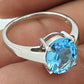 Engagement Ring Natural Blue Topaz Rhodium Plated 925 Silver Ring N28