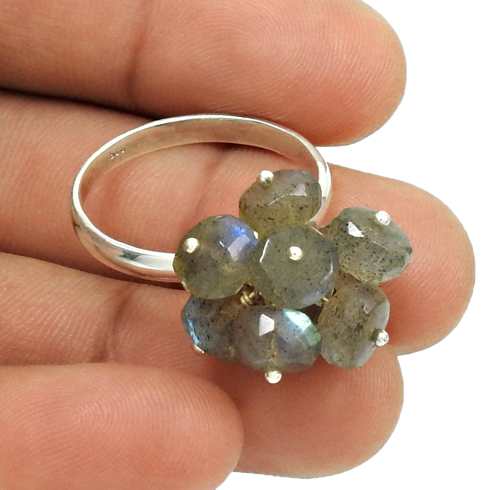 Gift For Woman Beaded Ring 925 Silver Natural Labradorite Gemstone Z24