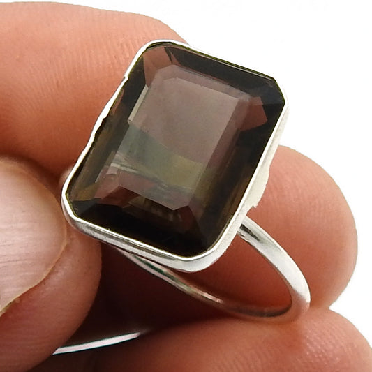 Natural Smoky Quartz Statement Tribal Ring 925 Silver For Girls K16