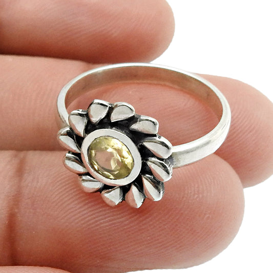 Natural Citrine Gemstone Cocktail Flower Ring 925 Silver For Women H27