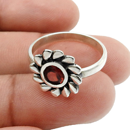 Natural Garnet Gemstone Cocktail Flower Ring 925 Silver For Women B28