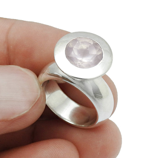 Gift For Woman 925 Silver Natural Rose Quartz Cocktail Ring D28