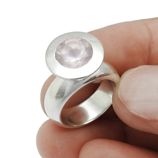 Gift For Woman 925 Silver Natural Rose Quartz Cocktail Ring D28