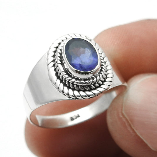 Oval Iolite Gemstone Friendship Day Band Promise New Ring Sterling Silver