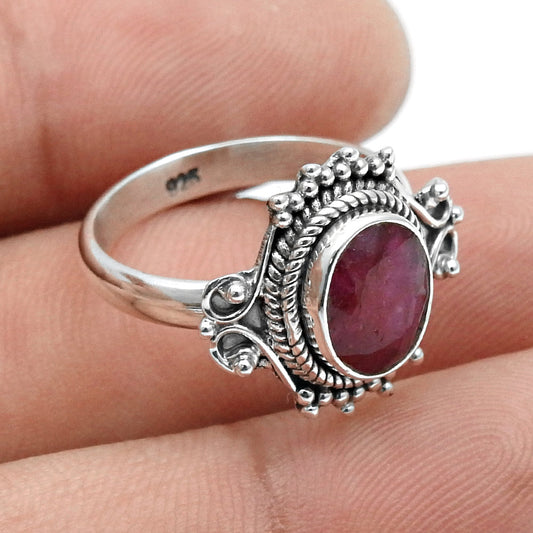 Root Chakra Oval Natural Ruby Sterling Silver Statement Bezel Mother Ring