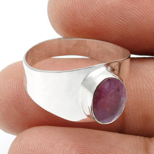 Root Chakra Natural Ruby 925 Sterling Silver Statement Band Ring Jewelry