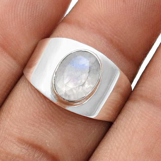 Natural Rainbow moonstone 925 Silver Promise Engagement Band Ring Jewelry