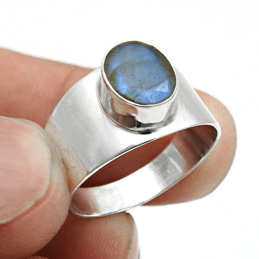 Labradorite Stone Solid Sterling Silver Bezel Engagement Band Ring Jewelry