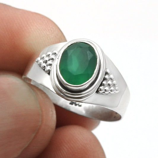 Green Onyx Stone Solid Sterling Silver Artisan Band Christmas Gift Promise Ring