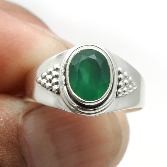 Green Onyx Stone Solid Sterling Silver Artisan Band Christmas Gift Promise Ring