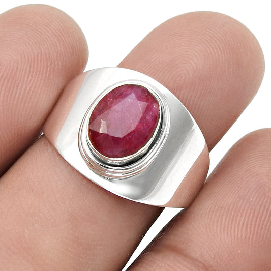 Ruby Stone 925 Sterling Silver Birthday Cocktail Bezel Mother Ring Jewelry