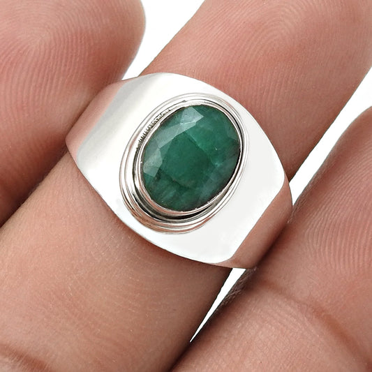 May Oval Natural Emerald Engagement Band Bezel Ring Jewelry Solid Silver