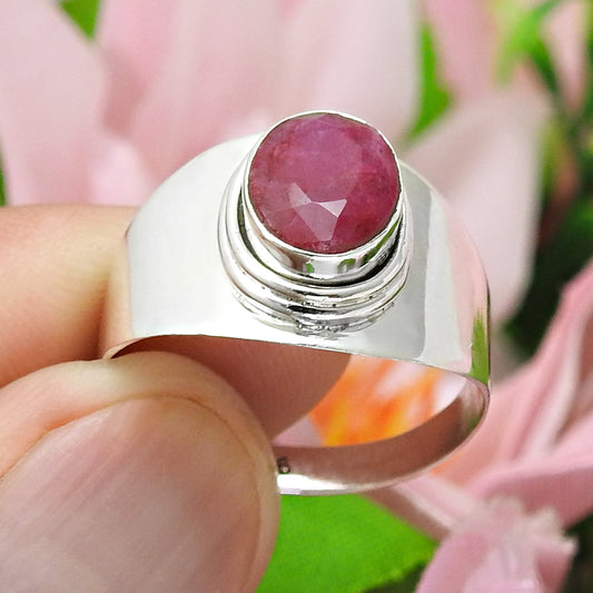 Ruby Stone 925 Sterling Silver Birthday Cocktail Bezel Mother Ring Jewelry