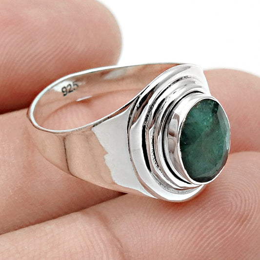 Natural Emerald Solid Sterling Silver Cocktail Birthday May Ring Jewelry