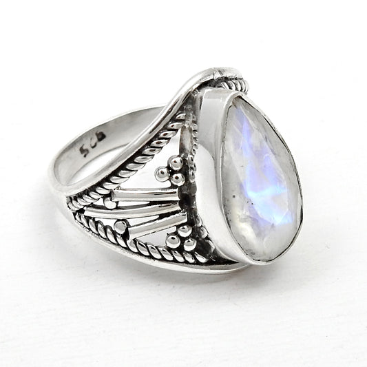 Rainbow Moonstone Solid 925 Sterling Silver Cocktail Ring Size 6