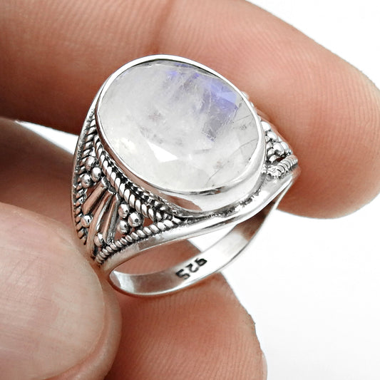 Rainbow Moonstone 925 Sterling Silver Bezel Band Ring Jewelry Size 6.5