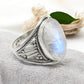 Rainbow Moonstone Solid 925 Silver Trendy Band Statement Ring Size 8