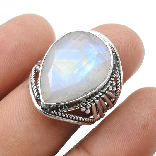 Rainbow Moonstone Handcrafted Band Ring Jewelry Solid 925 Silver