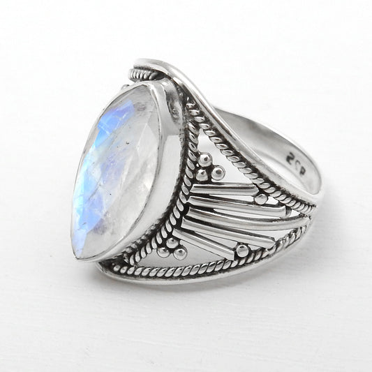 Rainbow Moonstone 925 Sterling Silver Cocktail Ring Size 7.5