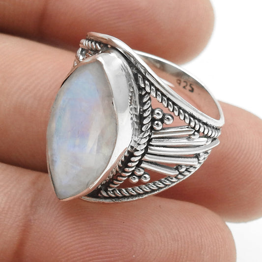 Rainbow Moonstone Solid 925 Sterling Silver Band Ring Jewelry Size 8