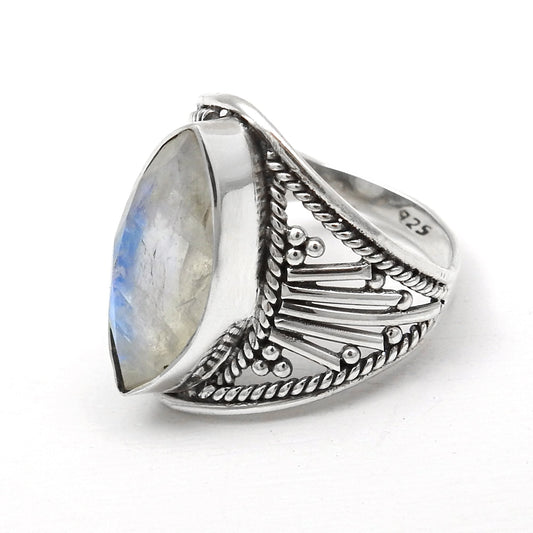 Rainbow Moonstone Solid 925 Sterling Silver Band Ring Jewelry Size 8