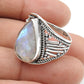 High Quality Rainbow Moonstone 925 Silver Cocktail Ring Size 8