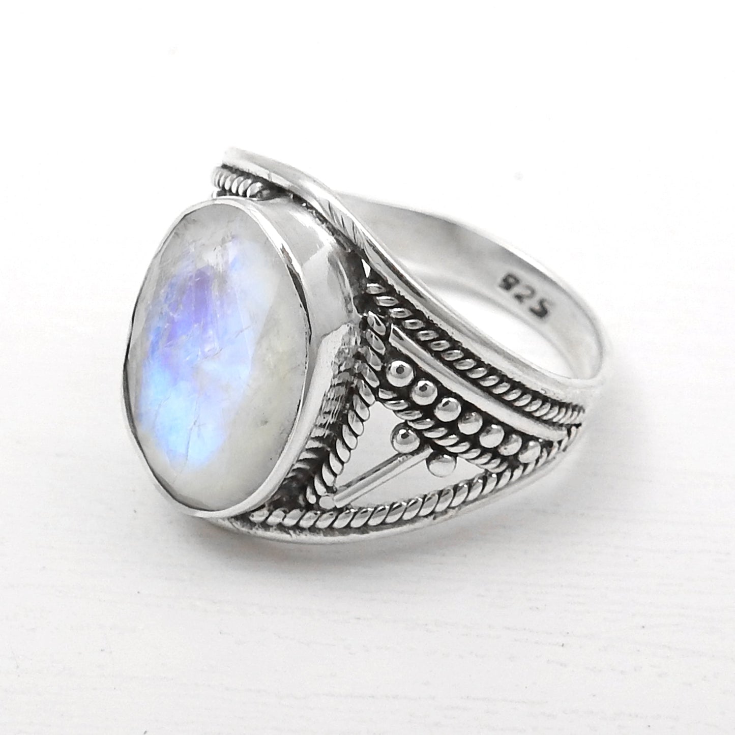 Crown Chakra Rainbow Moonstone Sterling Silver Cocktail Ring Size 7