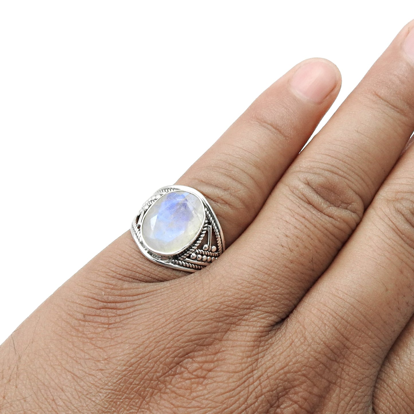 Crown Chakra Rainbow Moonstone Sterling Silver Cocktail Ring Size 7