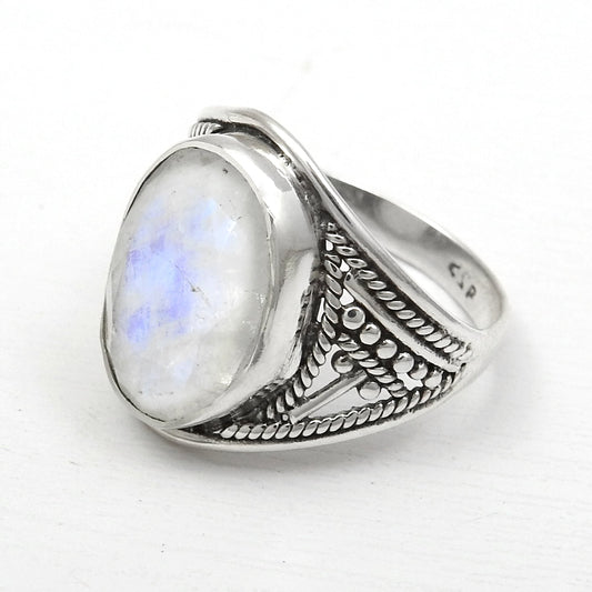 Rainbow Moonstone 925 Silver Crown Chakra Bezel Ring Size 7