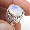 Oval Rainbow Moonstone Solid 925 Silver Crown Chakra Ring Size 7