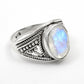 Blue Fire Rainbow Moonstone 925 Sterling Silver Promise Ring Size 7.5