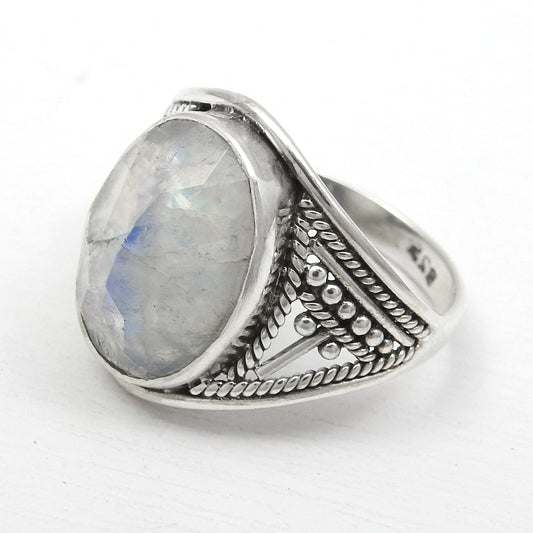 Natural Rainbow Moonstone Solid Sterling Silver Handmade Ring Jewelry Size 7.5