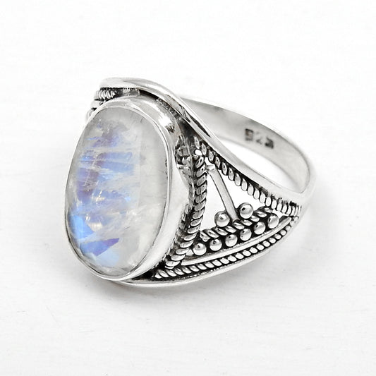 Genuine Rainbow Moonstone Solid 925 Silver Cocktail Ring Size 8