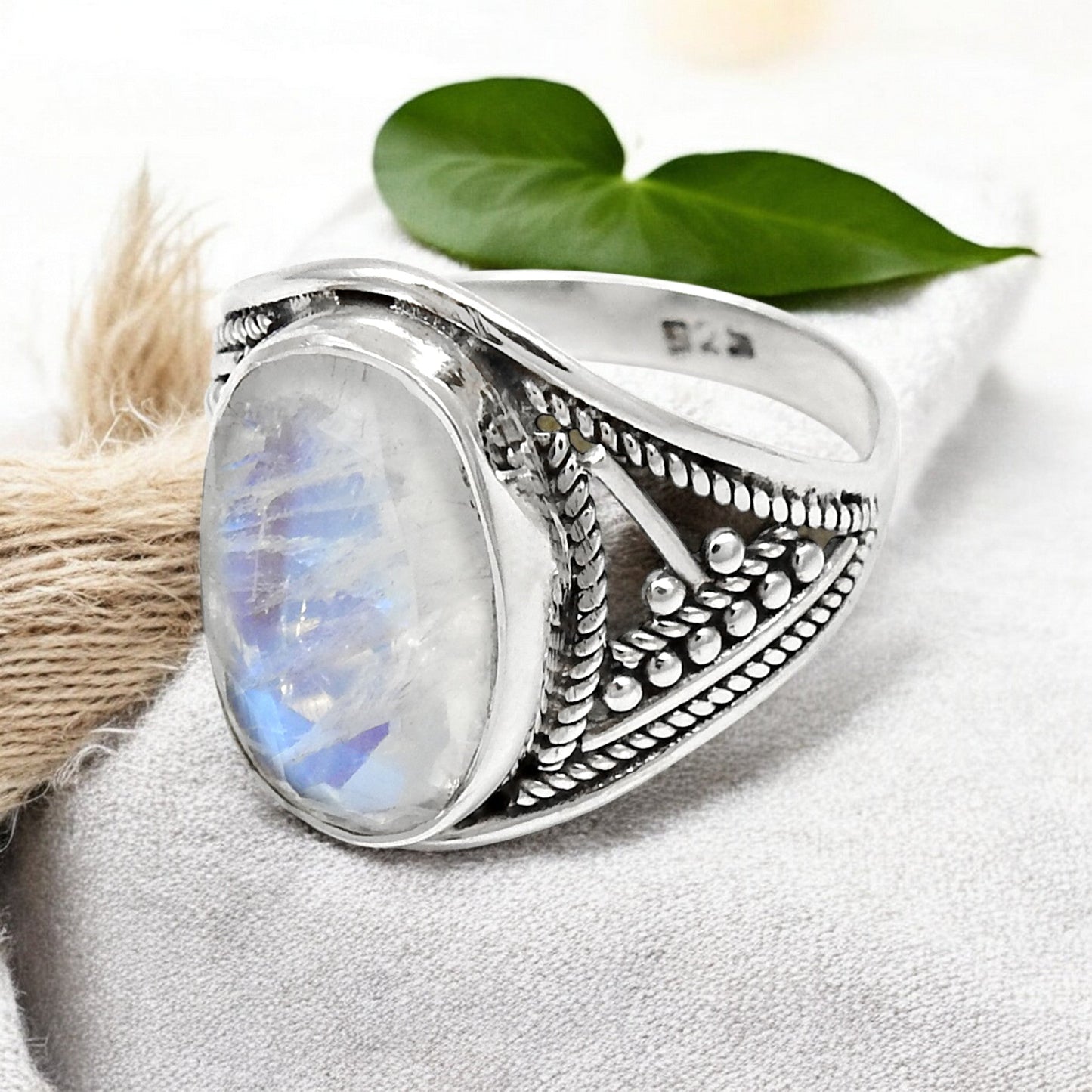 Genuine Rainbow Moonstone Solid 925 Silver Cocktail Ring Size 8