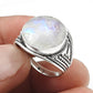 Round Shape Natural Rainbow Moonstone 925 Sterling Silver Ring Size 9.5