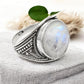 Round Shape Natural Rainbow Moonstone 925 Sterling Silver Ring Size 9.5