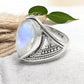 Crown Chakra Natural Rainbow Moonstone 925 Silver Ring Size 6.5