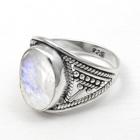 925 Sterling Silver Rainbow Moonstone Ring Women Jewelry Size 6.5