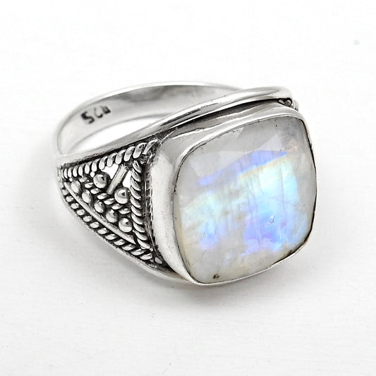 High Quality Natural Rainbow Moonstone 925 Sterling Silver Handmade Ring