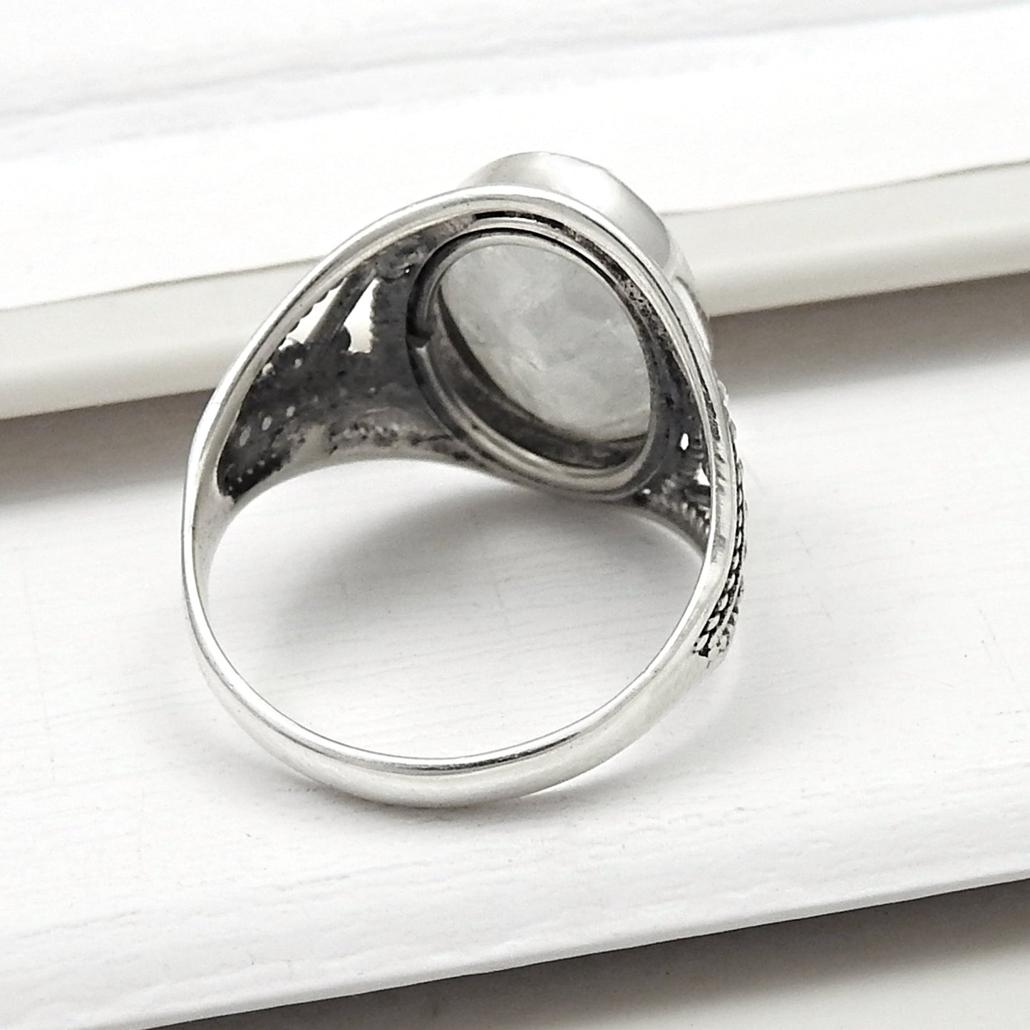 Natural Rainbow Moonstone 925 Sterling Silver Ring Birthday Gift Jewelry