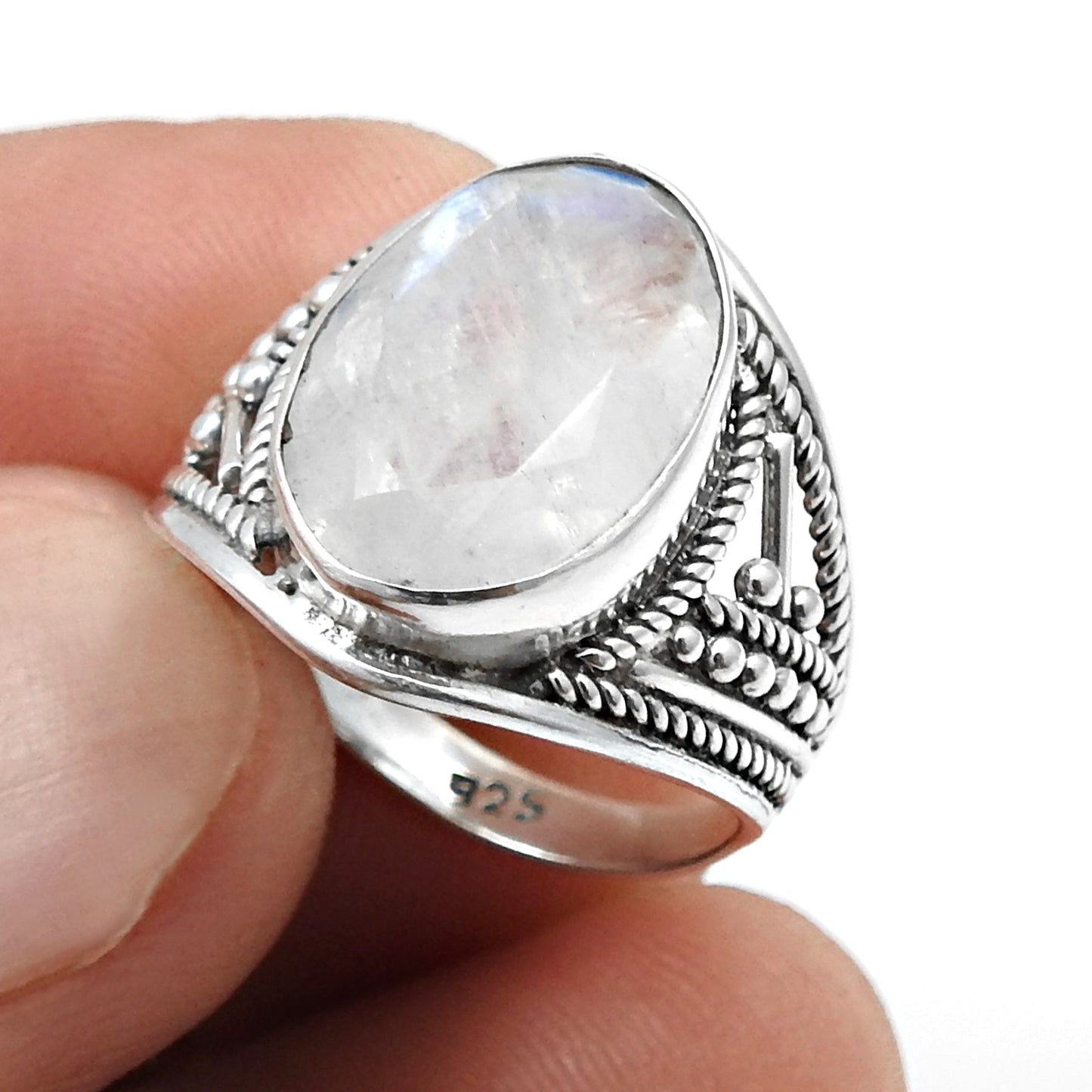 Natural Rainbow Moonstone 925 Sterling Silver Ring Birthday Gift Jewelry