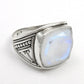 Men Ring Square Shape Natural Rainbow Moonstone 925 Sterling Silver Statement Ring Size 8