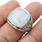 Men Ring Square Shape Natural Rainbow Moonstone 925 Sterling Silver Statement Ring Size 8