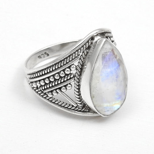 Natural Rainbow Moonstone Solid 925 Sterling Silver Ring Size 8.5