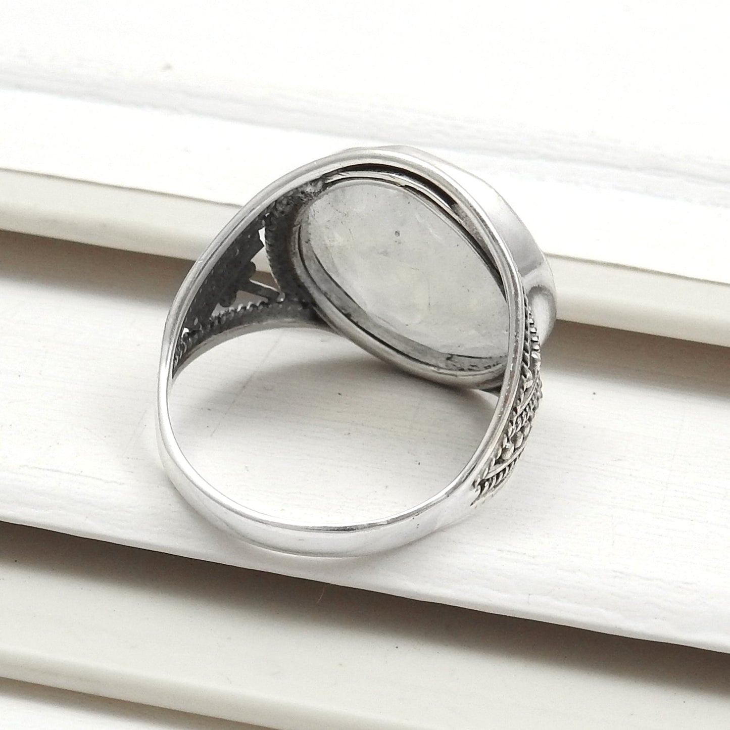 Natural Rainbow Moonstone Solid 925 Silver Trendy Ring Size 9