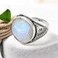 Natural Rainbow Moonstone Solid 925 Silver Trendy Ring Size 9