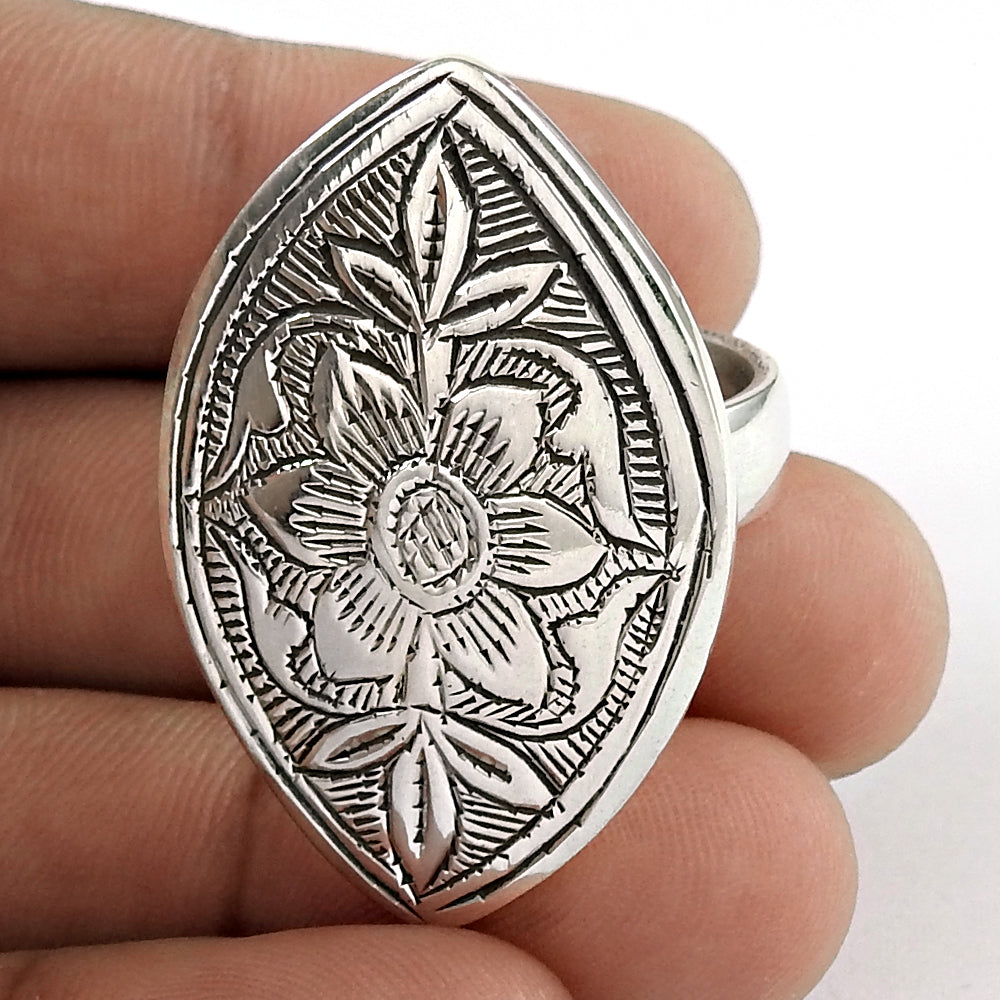 925 Solid Sterling Silver Artisan Statement Ring Handmade Jewelry