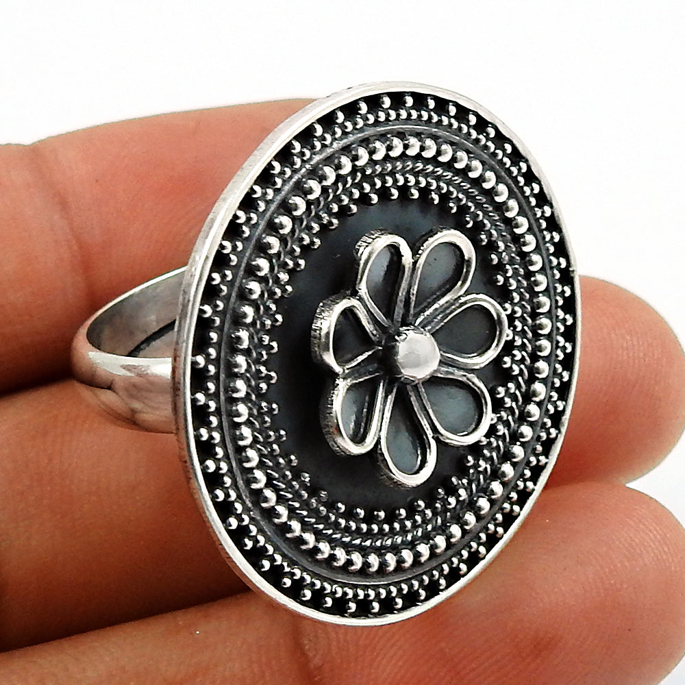 925 Solid Sterling Silver Band Flower Ring Handmade Jewelry